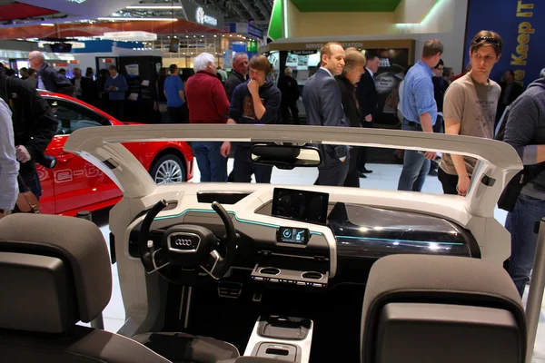 HANNOVER, GERMANY - MARCH 13: The Audi car on March 13, 2014 at CEBIT computer expo, Hannover, Germany. CeBIT is the world's largest computer expo — Stock Photo, Image