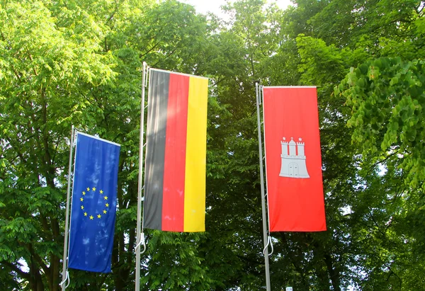 Bendera Eropa, Jerman dan Hamburg — Stok Foto