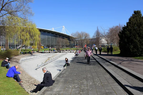 HANNOVER, GERMANY - MARCH 13: The exhibition ground on March 13, 2014 at CEBIT computer expo, Hannover, Germany. CeBIT is the world's largest computer expo — Stock Photo, Image