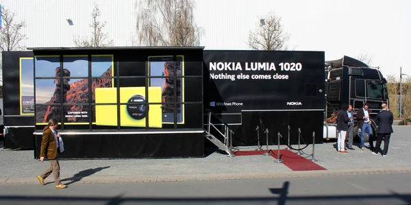 HANNOVER, GERMANY - MARCH 13: The Truck of Nokia on March 13, 2014 at CEBIT computer expo, Hannover, Germany. CeBIT is the world's largest computer expo — Stock Photo, Image