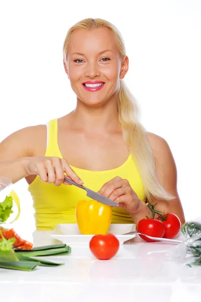 Portrait de femme cuisinière sur la cuisine — Photo