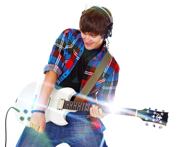 Portrait of young rocker posing in studio on white background — Stock Photo, Image