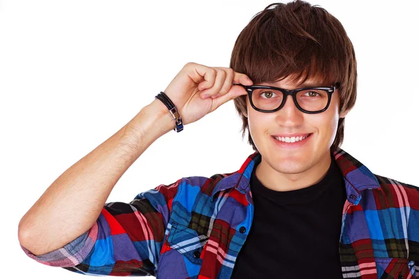 Portrait of handsome gay posing in studio on white background — Stock Photo, Image