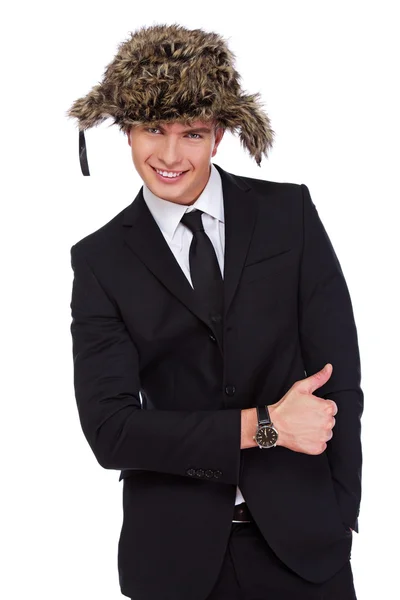 A businessman in a fur hat — Stock Photo, Image