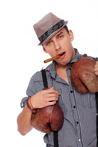 Young gangster with boxing gloves — Stock Photo, Image