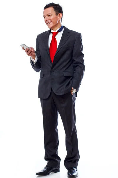 Portrait of handsome man posing in studio on white background wi — Stock Photo, Image