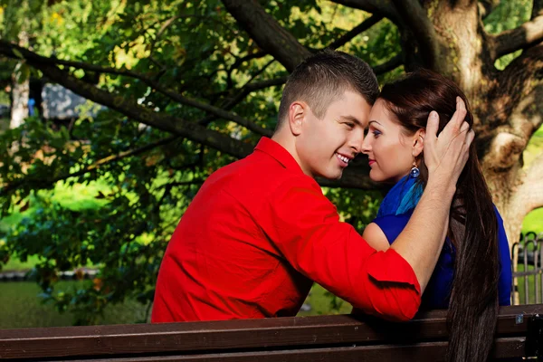 Portrait of couple posing in park — Stock Photo, Image