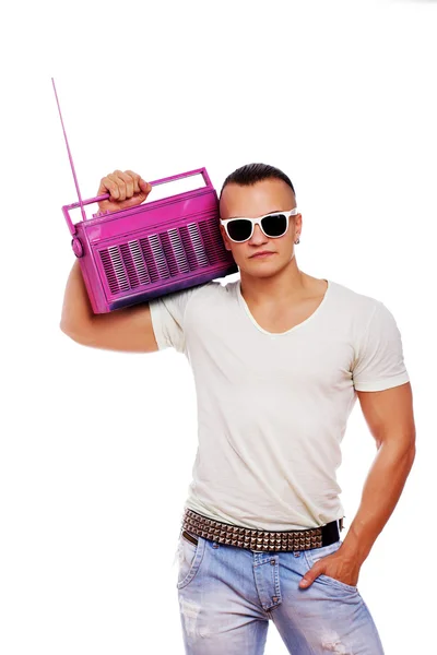 Retrato de hombre guapo posando en estudio sobre fondo blanco wi —  Fotos de Stock