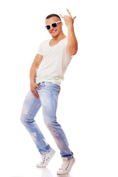 Portrait of handsome man posing in studio on white background — Stock Photo, Image