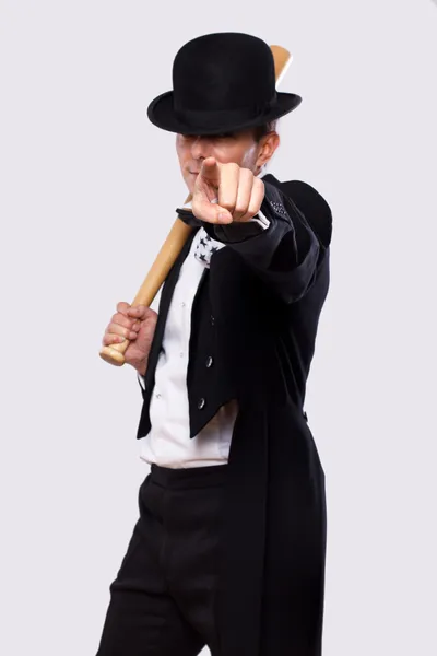 Portrait of handsome man posing in studio on white background wi — Stock Photo, Image