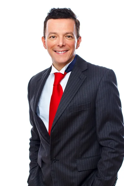 Portrait of handsome man posing in studio on white background in — Stock Photo, Image