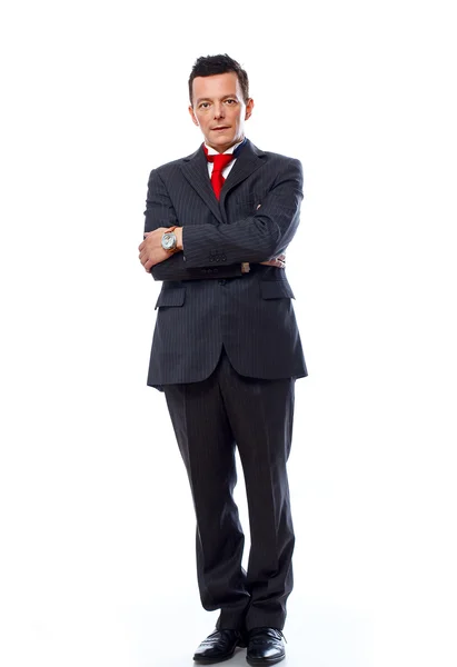 Portrait of handsome man posing in studio on white background in — Stock Photo, Image