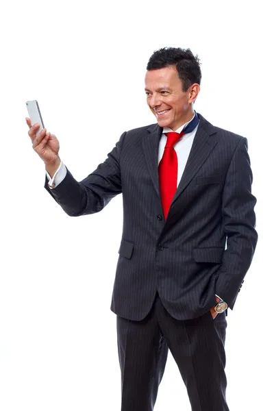 Jóképű férfi pózol stúdió-fehér portré háttér wi — Stock Fotó