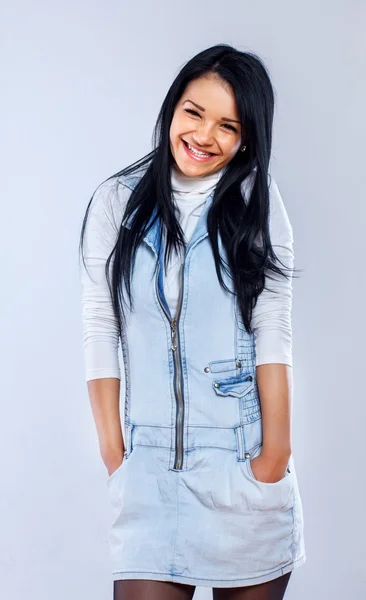 Portrait of beautiful woman posing on white background — Stock Photo, Image