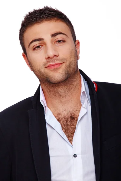 Portrait of handsome man posing on black background — Stock Photo, Image