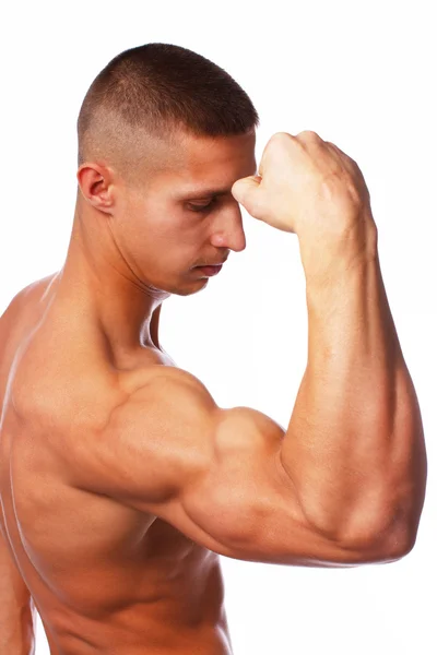 Retrato de homem bonito posando no fundo branco — Fotografia de Stock