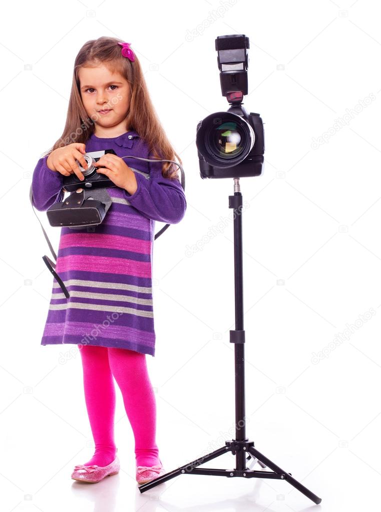 A girl surrounded with cameras