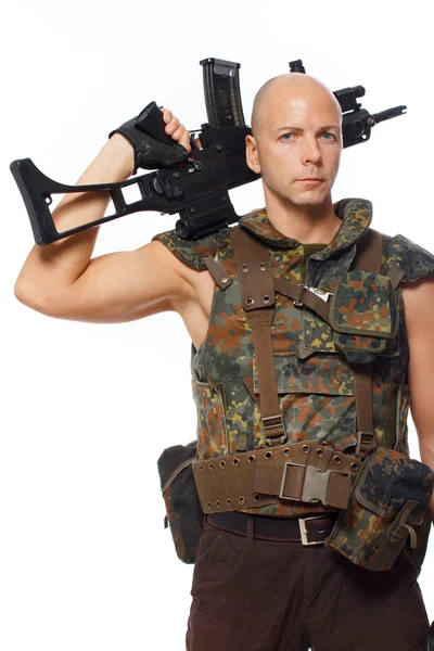 Portrait of soldier posing on white background — Stock Photo, Image