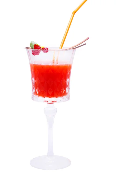 Red cocktail with decorated raspberry and cranberry — Stock Photo, Image