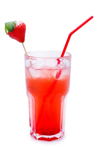 Red cocktail decorated with strawberries — Stock Photo, Image