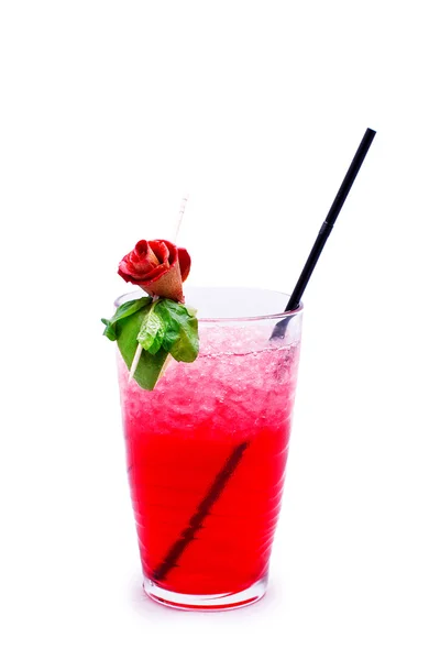 Red cocktail decorated with rose — Stock Photo, Image