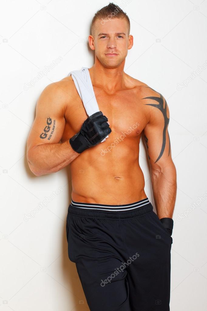 Portrait of muscle man posing