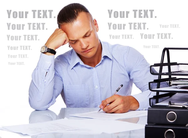 Portrait of serious guy doing his work — Stock Photo, Image