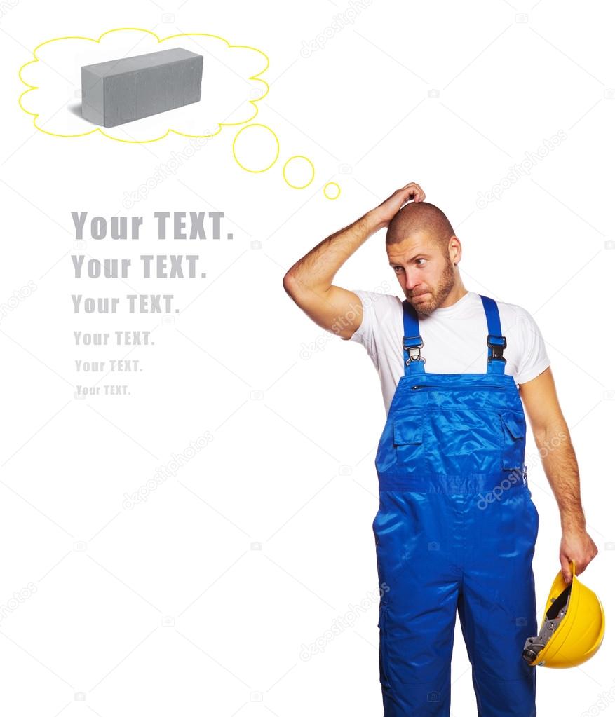 Image of worker thinking about brick