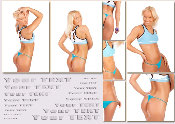 Blonde vrouw is het aantonen van haar geolied lichaam — Stockfoto