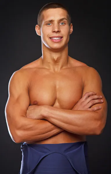 Self confident shirtless man crossed his hands on chest — Stock Photo, Image
