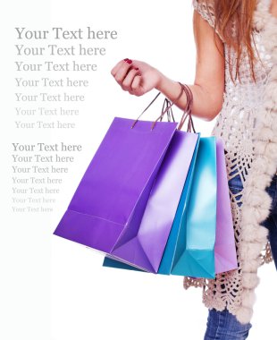 kadın bedeni whitte arka plan ve çantalar