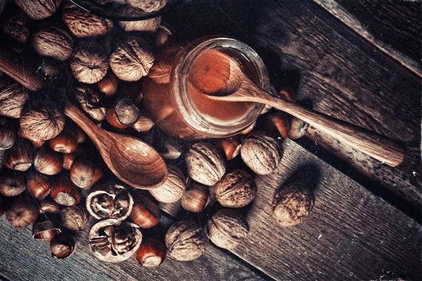 Interesante foto de nueces y miel — Foto de Stock