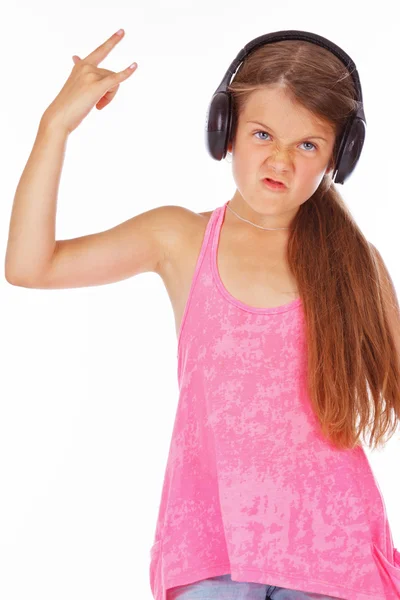 어린 소녀는 록 음악을 듣으십시오 — 스톡 사진