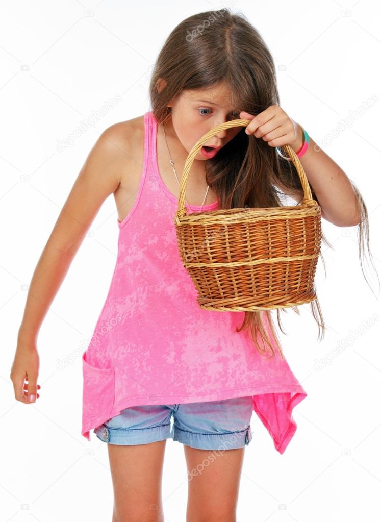 Little girl saw something in her basket