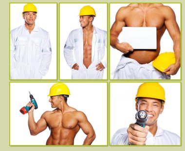 Hardworker in white uniform with hot body clipart