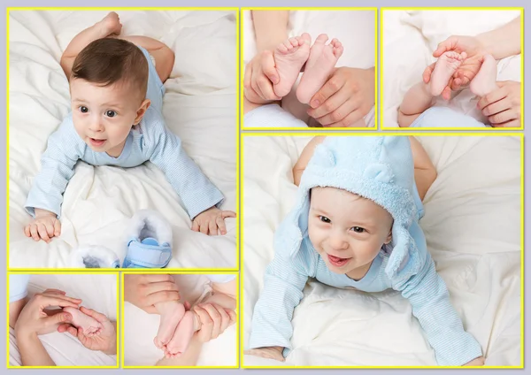 Chico bebé más lindo y sus pequeños pies —  Fotos de Stock