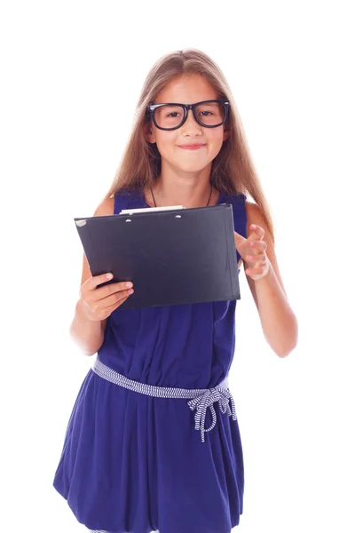 Menina feliz com mapa de espaços em branco — Fotografia de Stock