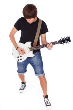 teenasge biri kelepçelememz beyaz elektro gitar