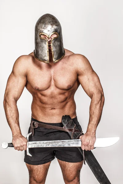 Screaming barbarian holding his sword — Stock Photo, Image
