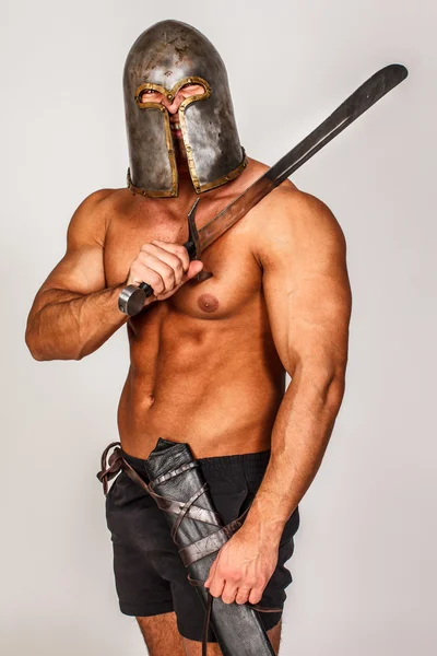 Topless barbarian with a smirk on his face — Stock Photo, Image