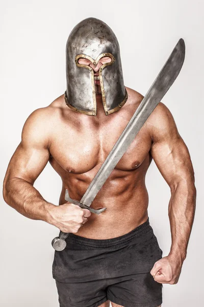 Shirtless barbariant with angry smirk — Stock Photo, Image