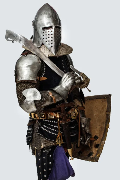 Knight is posing on the white background — Stock Photo, Image