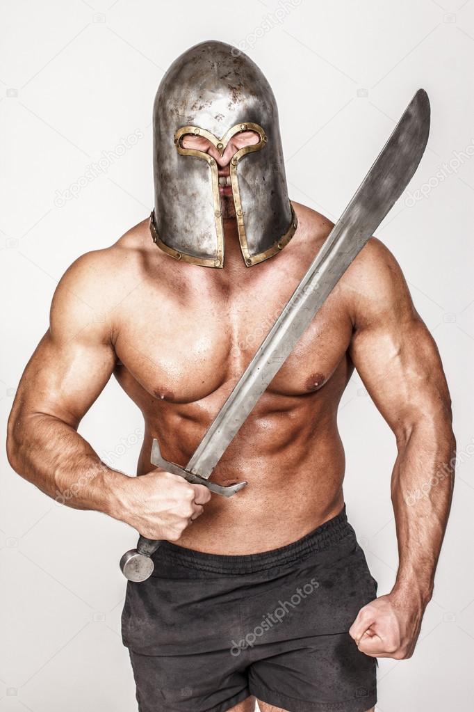 Shirtless barbariant with angry smirk