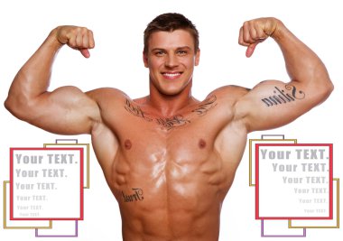 hot man is demonstrating his muscled body clipart