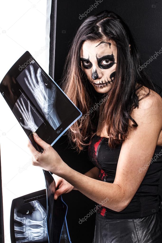Zombie girl and x-ray image