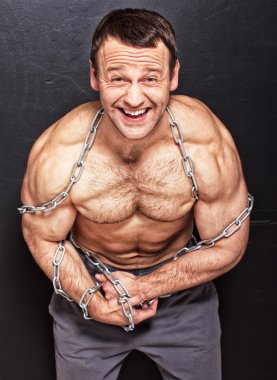 Strong positive man related by chain clipart