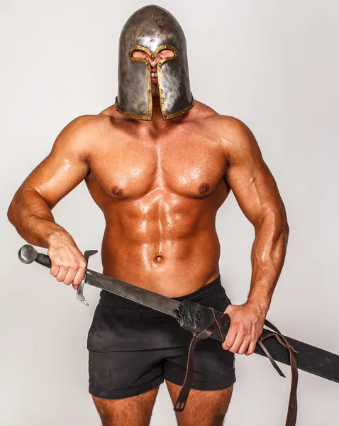 Shirtless warrior with a grin — Stock Photo, Image