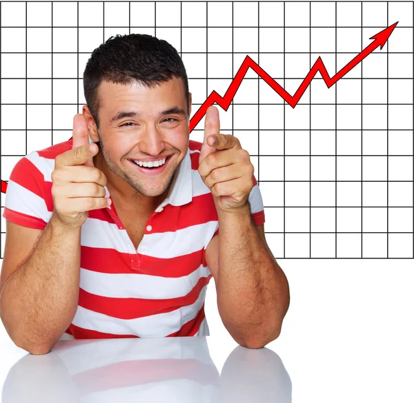 Nice man in striped shirt with thumbs up — Stock Photo, Image