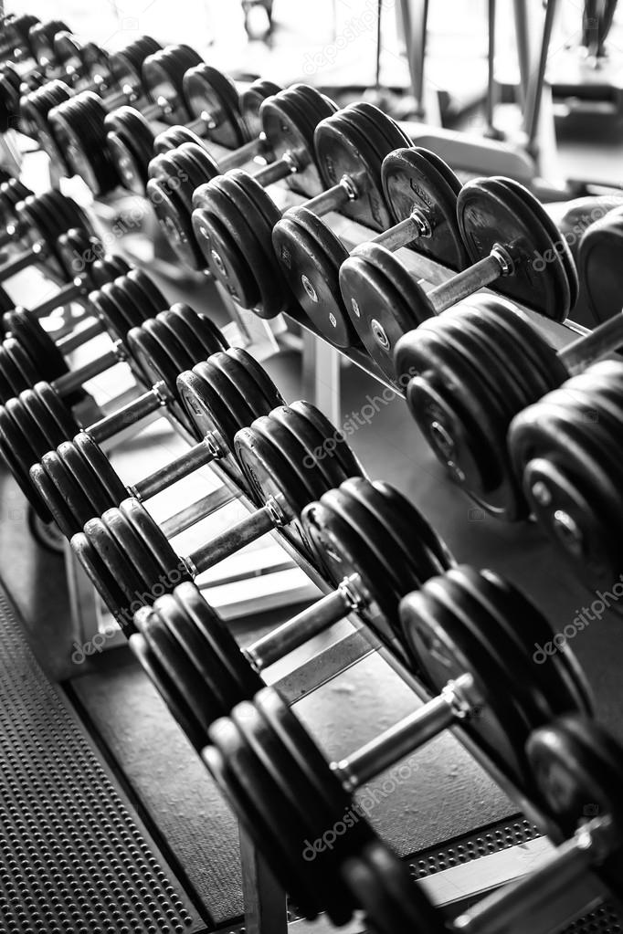 Black and white picture of dumbbells