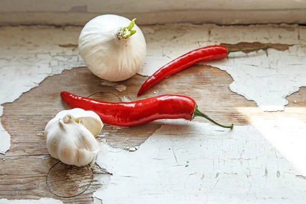 Knoflook en paprika 's — Stockfoto